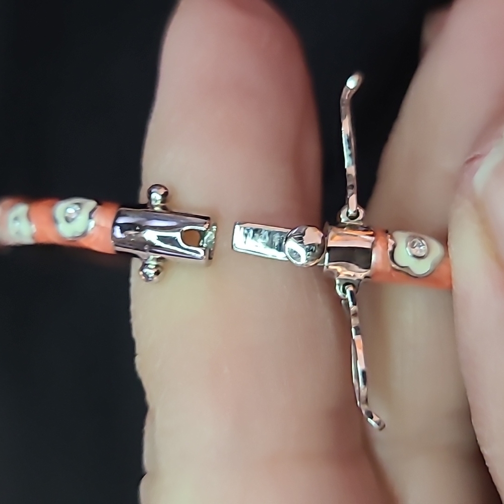 LAUREN G ADAMS Daisy Love Stackable Coral Enamel Crystal/Rhinestone Bracelet - Picture 12 of 16